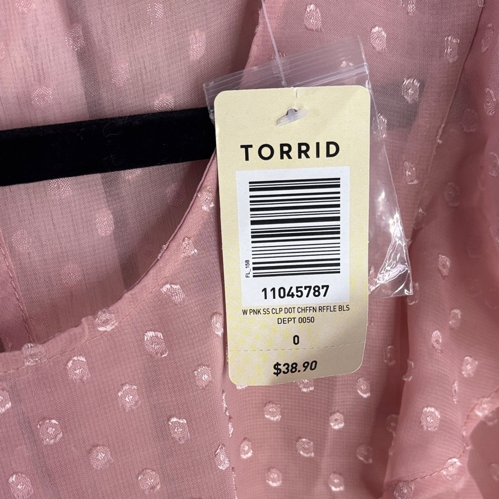 Torrid Blush Ruffled Sheer Dot Blouse Size Large 0 - Picture 4 of 9